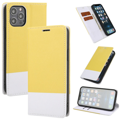 iPhone 13 mini Cross Texture Color Matching Strong Magnetic Horizontal Flip Leather Case with Card Slots & Holder & Wallet  - Yellow