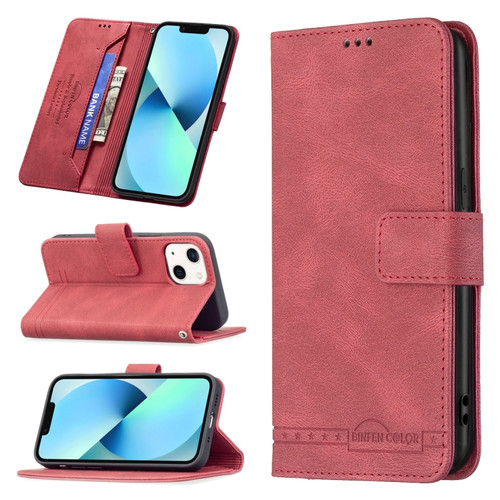 iPhone 13 mini Magnetic Clasp RFID Blocking Anti-Theft Leather Case with Holder & Card Slots & Wallet  - Red