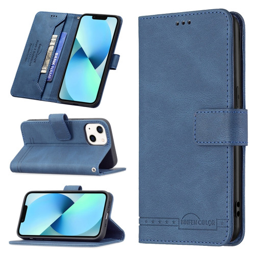 iPhone 13 mini Magnetic Clasp RFID Blocking Anti-Theft Leather Case with Holder & Card Slots & Wallet  - Blue