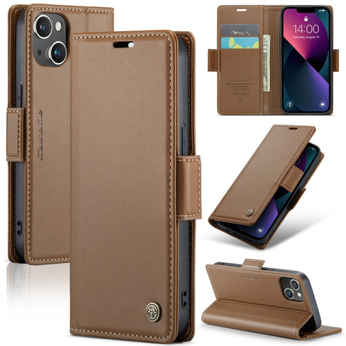 iPhone 13 mini CaseMe 023 Butterfly Buckle Litchi Texture RFID Anti-theft Leather Phone Case - Brown