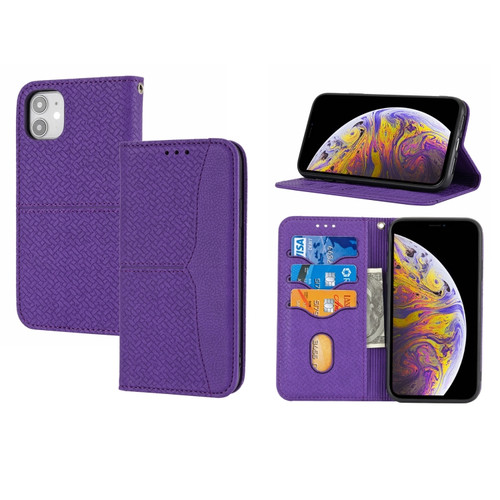 iPhone 13 mini Woven Texture Stitching Magnetic Horizontal Flip PU Leather Case with Holder & Card Slots & Wallet & Lanyard  - Purple