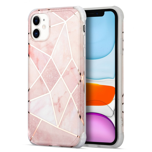 iPhone 13 mini Electroplating Matching Marble IMD Four-Corner TPU Shockproof Case - Pink