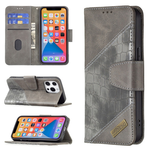 iPhone 13 mini  Matching Color Crocodile Texture Horizontal Flip PU Leather Case with Wallet & Holder & Card Slots - Grey