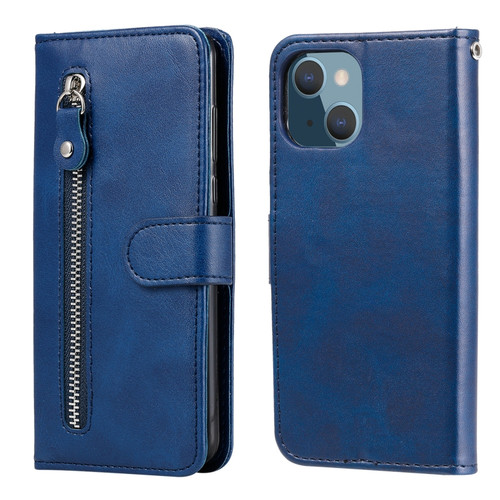 iPhone 13 mini Fashion Calf Texture Zipper Horizontal Flip Leather Case with Stand & Card Slots & Wallet Function  - Blue