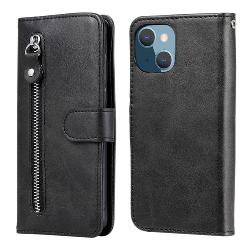 iPhone 13 mini Fashion Calf Texture Zipper Horizontal Flip Leather Case with Stand & Card Slots & Wallet Function  - Black