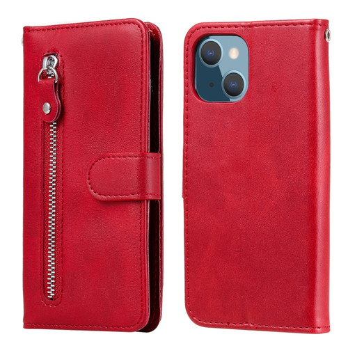 iPhone 13 mini Fashion Calf Texture Zipper Horizontal Flip Leather Case with Stand & Card Slots & Wallet Function  - Red