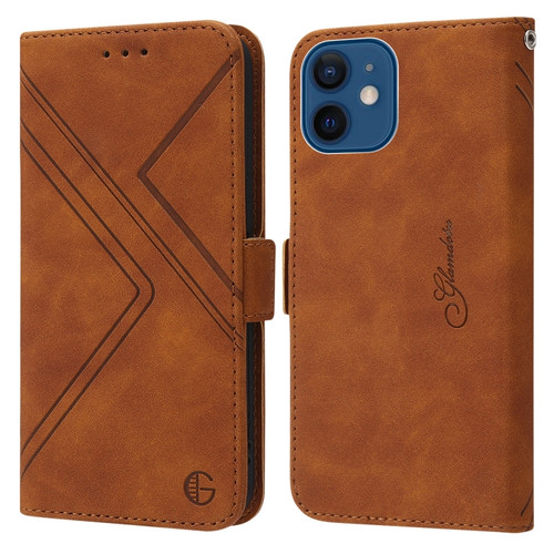 iPhone 13 mini  / 12 mini RFID Geometric Line Flip Leather Phone Case - Brown