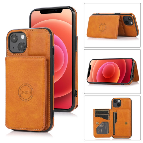 iPhone 13 mini Calf Texture Magnetic Card Bag PU Shockproof Case with Holder & Card Slot  - Brown