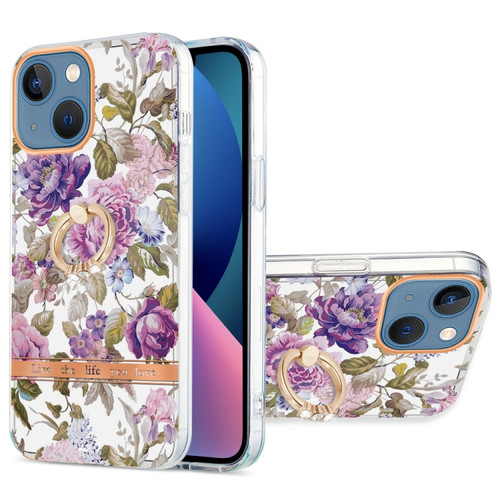 iPhone 13 mini Ring IMD Flowers TPU Phone Case  - Purple Peony