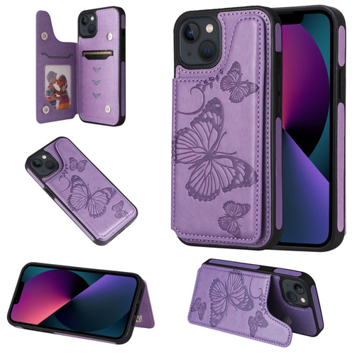 iPhone 13 mini Butterfly Embossing Pattern Shockproof Phone Case  - Purple