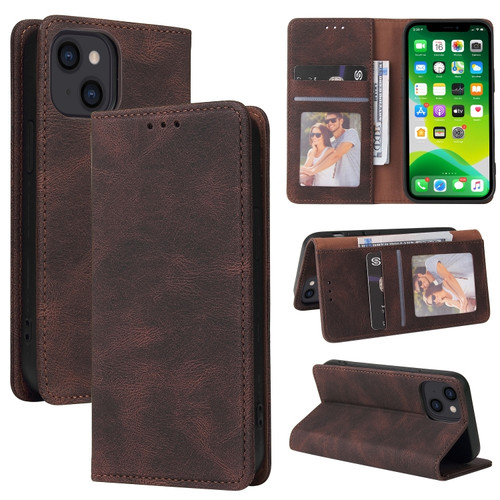 iPhone 13 mini Simple Suction Closure Horizontal Flip Leather Case with Holder & Card Slot & Wallet  - Brown