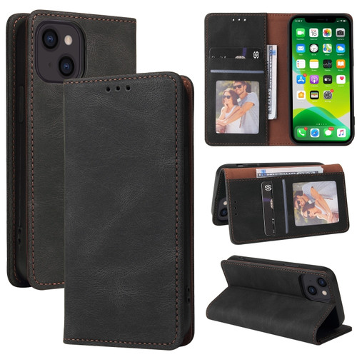 iPhone 13 mini Simple Suction Closure Horizontal Flip Leather Case with Holder & Card Slot & Wallet  - Black