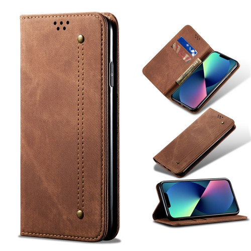 iPhone 13 mini Denim Texture Casual Style Horizontal Flip Leather Case with Holder & Card Slots & Wallet  - Brown