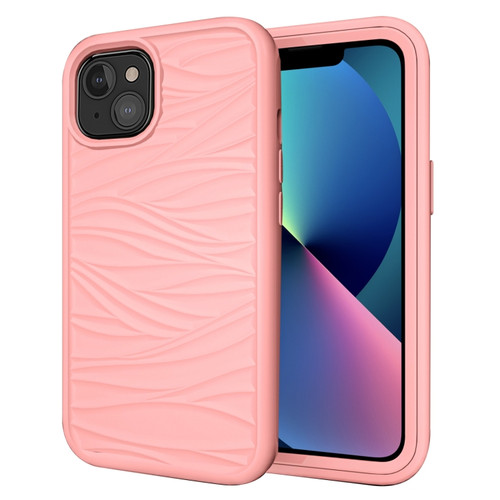 iPhone 13 mini Wave Pattern 3 in 1 Silicone + PC Shockproof Protective Case  - Rose Gold