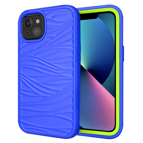 iPhone 13 mini Wave Pattern 3 in 1 Silicone + PC Shockproof Protective Case  - Blue+Olivine