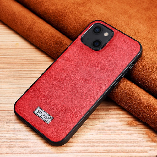 iPhone 13 mini SULADA Shockproof TPU + Handmade Leather Protective Case  - Red