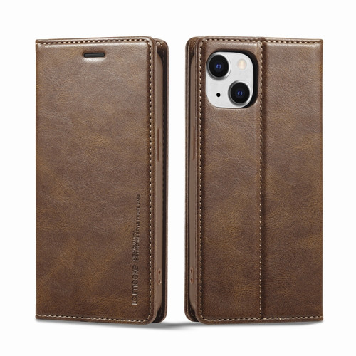 iPhone 13 Mini LC.IMEEKE RFID Anti-theft Leather Phone Case - Brown