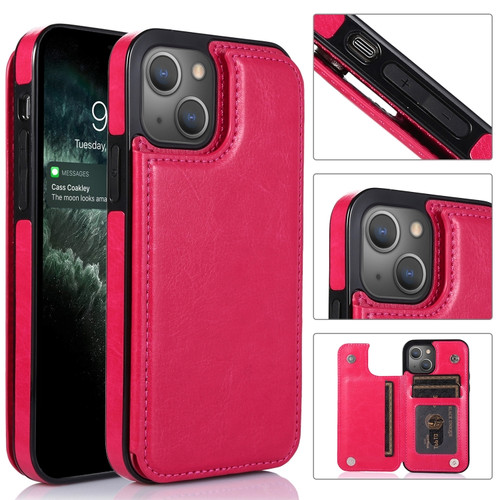 iPhone 13 mini Double Buckle Shockproof PU Protective Case with Card Slots & Holder  iPhone 13 Mini - Rose Red