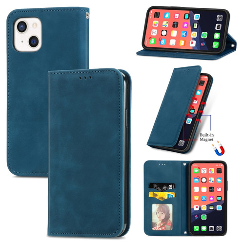 iPhone 13 mini  Retro Skin Feel Business Magnetic Horizontal Flip Leather Case With Holder & Card Slots & Wallet & Photo Frame - Blue