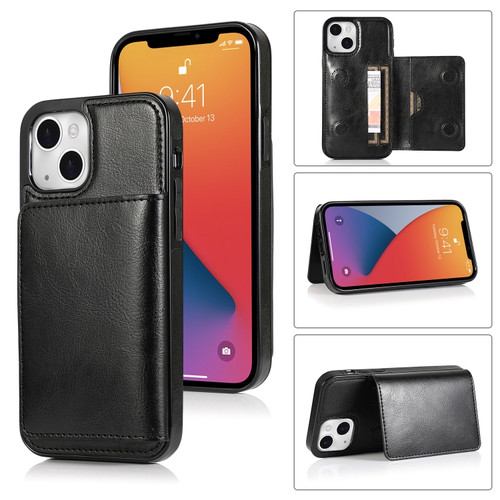 iPhone 13 mini Shockproof PU + TPU Protective Case with Card Slots & Holder  - Black