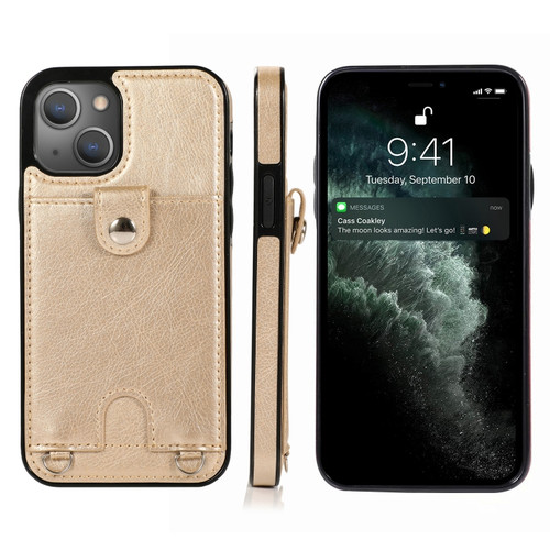 iPhone 13 mini Shockproof PU Leather + TPU Protective Case with Card Slot & Lanyard  - Gold