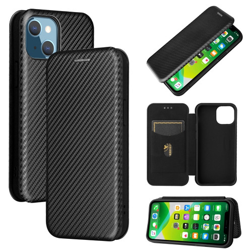 iPhone 13 mini Carbon Fiber Texture Horizontal Flip TPU + PC + PU Leather Case with Card Slot  - Black