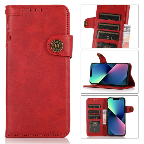 iPhone 13 mini KHAZNEH Dual-Splicing Cowhide Texture Horizontal Flip Leather Case with Holder & Card Slots & Wallet & Lanyard  - Red