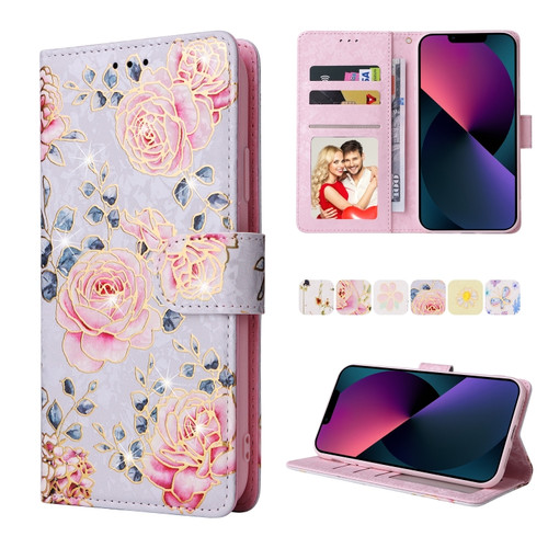 iPhone 13 mini Bronzing Painting RFID Leather Case  - Pastoral Rose