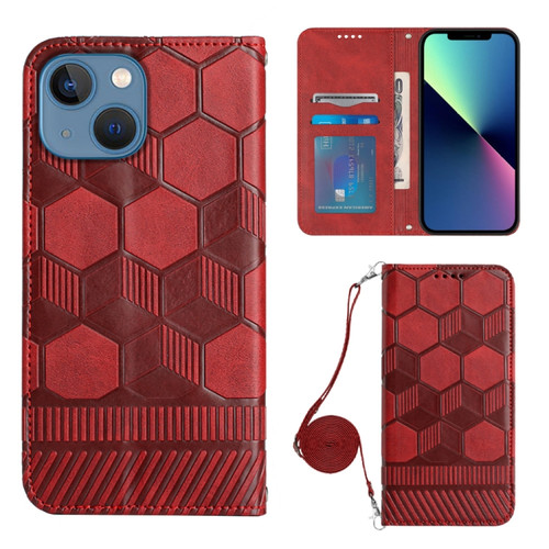 iPhone 13 mini Crossbody Football Texture Magnetic PU Phone Case  - Red