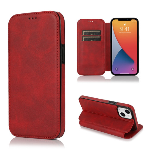 iPhone 13 mini Knight Magnetic Suction Leather Phone Case  - Red