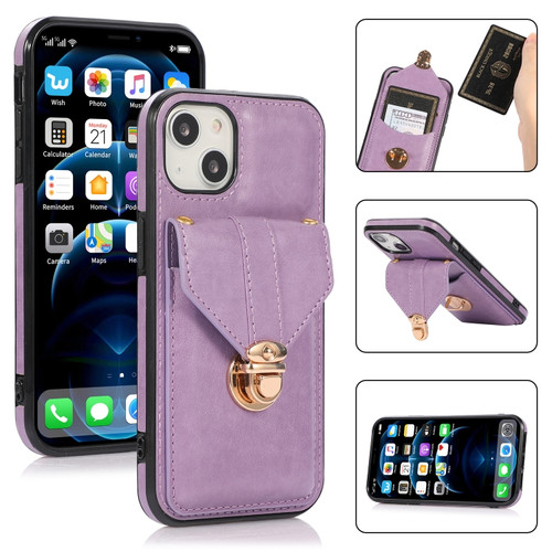 iPhone 13 mini Fashion Buckle Protective Case with Holder & Card Slot & Wallet & Lanyard  - Purple