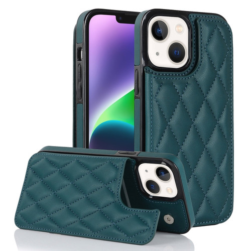 iPhone 13 mini Double Buckle Rhombic PU Leather Phone Case - Green