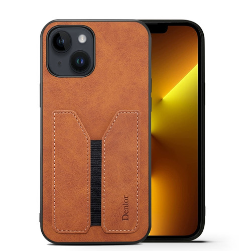 iPhone 13 mini Denior DV Elastic Card PU Back Cover Phone Case - Brown