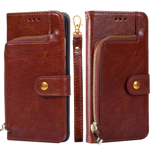 iPhone 13 mini Zipper Bag PU + TPU Horizontal Flip Leather Case with Holder & Card Slot & Wallet & Lanyard  - Brown