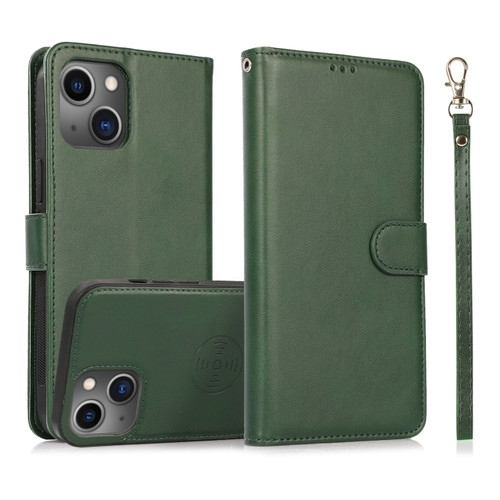 iPhone 13 mini Calf Texture 2 in 1 Detachable Magnetic Back Cover Horizontal Flip Leather Case with Holder & Card Slots & Wallet & Photo Frame  - Green