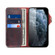 iPhone 13 mini Denior Oil Wax Cowhide Magnetic Button Genuine Leather Case - Dark Red
