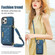 iPhone 12 Pro Three-fold RFID Leather Phone Case with Lanyard - Blue