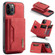 iPhone 12 / 12 Pro DG.MING M2 Series 3-Fold Multi Card Bag + Magnetic Back Cover Shockproof Case with Wallet & Holder Function - Red