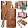 iPhone 12/12 Pro Love Zipper Lanyard Leather Phone Case - Brown