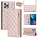 iPhone 12 / 12 Pro Grid Texture Lanyard Zipper Leather Phone Case - Rose Gold