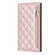 iPhone 12 / 12 Pro Grid Texture Lanyard Zipper Leather Phone Case - Rose Gold