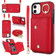 iPhone 12 / 12 Pro Zipper Card Bag Phone Case with Dual Lanyard - Red