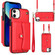 iPhone 12 RFID Card Slot Phone Case with Long Lanyard - Red