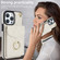 iPhone 12 / 12 Pro Rhombic Texture Card Bag Phone Case with Long Lanyard - White