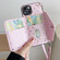 iPhone 12 Star Pattern Phone Case With Card Bag and Lanyard - Pink