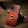 iPhone 12 / 12 Pro Fierre Shann Oil Wax Texture Genuine Leather Back Cover Case with 360 Degree Rotation Holder & Card Slot - Red+Light Brown