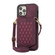 iPhone 12 / 12 Pro Rhombic Texture RFID Phone Case with Lanyard & Mirror - Wine Red