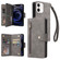 iPhone 12 Rivet Buckle 9 Cards Three Fold Leather Phone Case - Grey