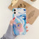 iPhone 12 mini Ocean Wave Coral IMD TPU Smooth Marble Mobile Phone Protective Case with Ring Metal Rhinestone Holder - Blue SZ3