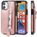 iPhone 12 mini Solid Color Double Buckle Zipper Shockproof Protective Case  - Rose Gold